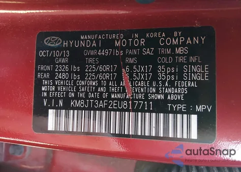 2014 Hyundai Tucson Gls z USA, uszkodzony, nr VIN KM8JT3AF2EU817711